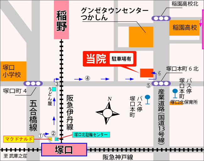阪急伊丹線「塚口駅」からご来院の方へ